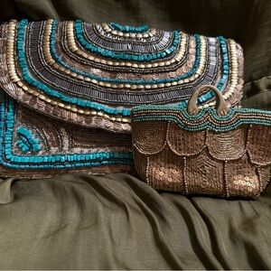 Not for Sale Antik Kraft Elegant Beaded Clutch Set - Turquoise and Bronze